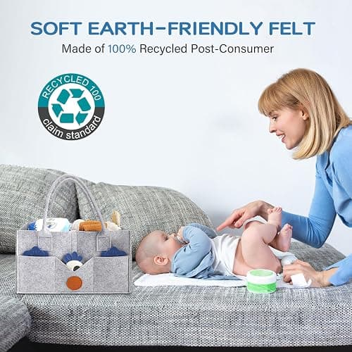 Maliton Diaper Caddy Organizer - Diaper Caddy for Baby Nursery Storage, Felt Diaper Organizer for Baby Stuff with Handle, 15" x 9" x 7" Portable Baby Basket Boy Girl Changing Table Organizer (Grey) thumbnail 4
