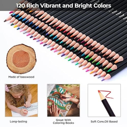 PRINA Art Supplies 120 Colors Colored Pencils Set for Adults Coloring Books with Sketchbook, Professional Vibrant Artists Coloring Pencils for Drawing Sketching Blending Shading, Soft Core Oil Based thumbnail 4