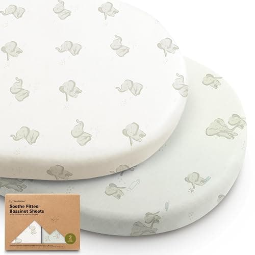 2-Pack Organic Bassinet Sheets for Girls, Boys - 33x17 Cotton Bassinet Mattress Sheets Fitted Compatible with Halo Bassinest Swivel Sleeper, Graco, Baby Delight, Chicco, Soft & Breathable (Elly) - Image 1