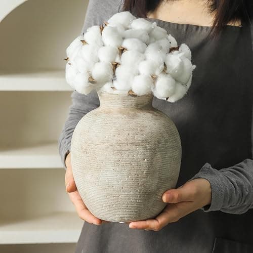 Vanselia Ceramic Flower Vase Home Decor - Farmhouse Table Vases Rustic Vintage Living Room Kitchen Bedroom Decorations for House Book Shelf Office Coffee Desk Dining Fireplace (7.4" Retro) thumbnail 3