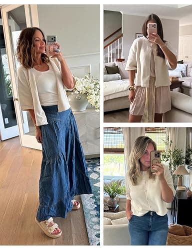 Springrain Lightweight Cardigans for Women Cropped Knit Sweater | Versatile Solid Color Knit Cardigan with Round Neck and Button front, Ideal for Casual Spring Fall Outfits thumbnail 2