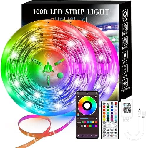 100FT Smart LED Strip Lights (2 Rolls of 50ft), RGB Strip Lights Sync to Music with 40 Key Remote Controller LED Lights for Bedroom,Christmas Lights decration (Multi-Colored, 100FT) - Image 1