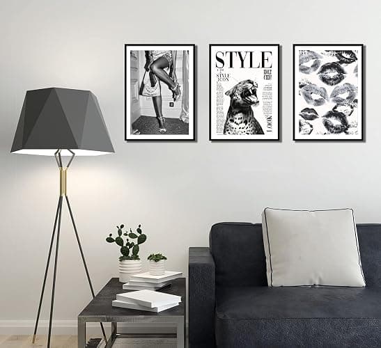 3Pcs Trendy Black and White Leopard Canvas Wall Art Vintage Newspeper Cheetah Wall Decor Fashion Girl Poster Heels Lips Picture Luxury Feminist Painting Print Artwork for Apartment Dorm,Unframed thumbnail 8