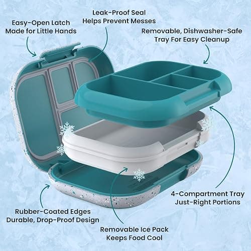 Bentgo Chill Kids Leakproof Lunch Box - 4-Compartment Bento Box with Built-In Ice Pack, 3.3 Cup Capacity, BPA-Free, Microwave & Dishwasher Safe Tray, Ages 3–7 (Truly Teal) thumbnail 6