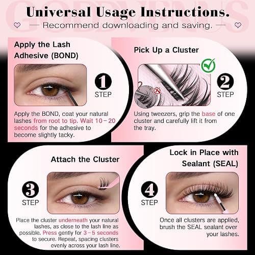 Goddvenus Plush Lash Clusters Kit, Natural Wispy Cluster Eyelash Extensions, Fluffy DIY Lash Extension at Home for Natural Look, D Curl Individual Lashes Kit with Waterproof Bond and Seal thumbnail 7