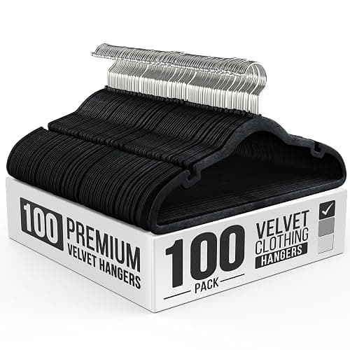 Our Modern Space 100 Pack Velvet Hanger for Shirt Pants Dresses Skirts Suits Jackets - Slim Space Saving Design - Standard Coat Hanger - Sturdy & Durable Design with Shoulder Grooves Hook - Image 1