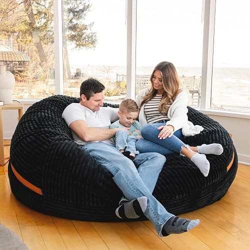 Big Joe Fuf 7Ft Giant Foam Bean Bag Chair, Oversized Couch with Removable Cover for Kids, Teens, Adults, Black Licorice Corded Plush, 7 Foot thumbnail 5
