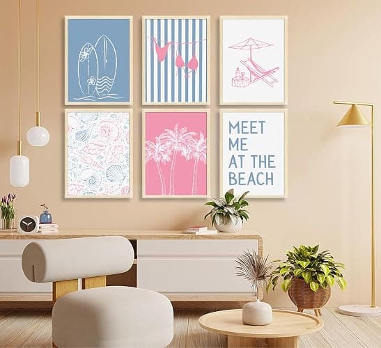6Pcs Coastal Beach Surfing Wall Art Preppy Bikini Shells Painting Picture Wall Decor Summer Meet Me at the beach Poster Print Artwork for Living Room Bedroom Dining Room Bathroom Home Decoration - Poster - 10L"x 8W" thumbnail 2