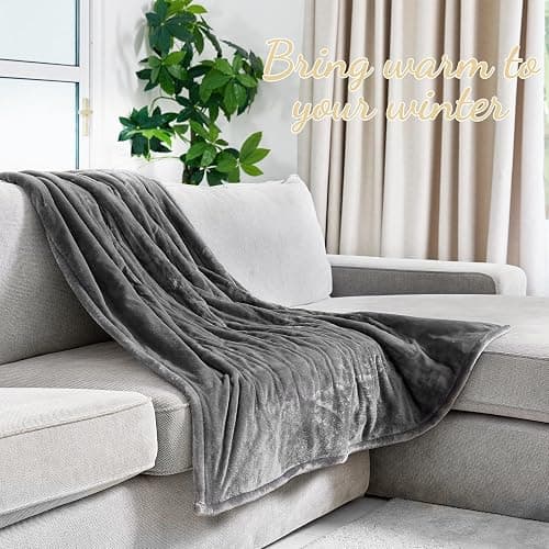 Electric Heated Blanket Throw, Soft Cozy Bszone Flannel Heating Blanket 50"×60" Fast Heating Machine Washable with 4 Heat Levels & 4 Hours Auto Off, Grey thumbnail 5