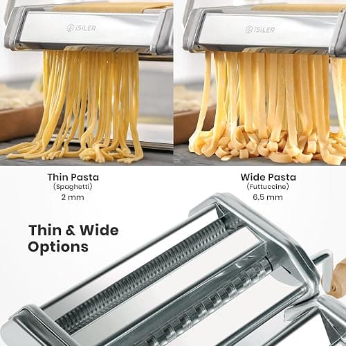 ISILER Pasta Maker, 9 Adjustable Thickness Settings 2-in-1 Pasta Machine with Rollers and Cutter, Noodle Maker for Pasta, Dumpling Skin, Spaghetti, Fettuccini, Lasagna thumbnail 6