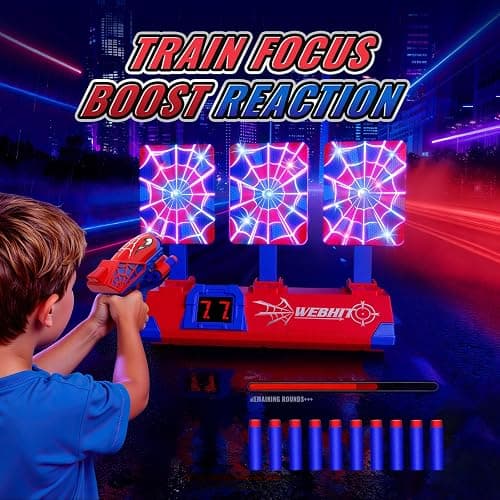 Shooting Toys for 3-12 Year Old Boys, Hero Styles with Glowing Web&Sounds,LCD Scoring and Auto Reset 3 Shooting Targets,Indoor Outdoor Kids Family Games Christmas Birthday Gifts for Boys Toys Age 3-12 thumbnail 2
