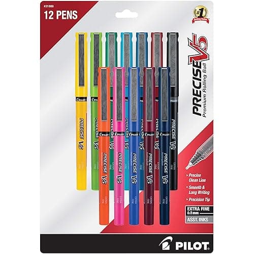 Pilot, Precise V5, Capped Liquid Ink Rolling Ball Pens, Extra Fine Point 0.5 mm, Assorted Colors, Pack of 12 - Assorted - Image 1