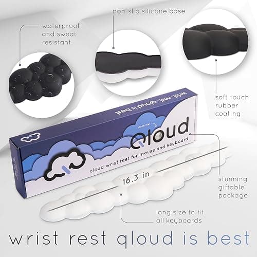 Create-ables Qloud Cloud Wrist Rest Keyboard Wrist Rest for Computer Keyboard Pad, Cloud Keyboard Wrist Rest, Wrist Pad for Keyboard, Memory Foam, Non Slip Base, Comes with Mouse Pad - Matte Black thumbnail 3