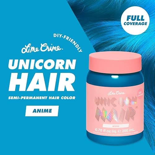 Lime Crime Unicorn Hair Dye Full Coverage, Anime (Candy Blue) - Vegan and Cruelty Free Semi-Permanent Hair Color Conditions & Moisturizes - Temporary Blue Hair Dye With Sugary Citrus Vanilla Scent thumbnail 2