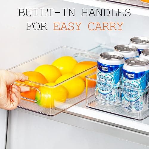 LotFancy Refrigerator Organizer Bins, 4 Pack,10x6x3 in, BPA Free Clear Plastic Storage Bins for Pantry Organization, Stackable Containers with Handles for Fridge, Kitchen Drawer, Freezer, Cabinet - 10'' x 6'' x 3'' thumbnail 5