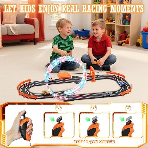 9.86ft 2-in-1 Slot Car Track Sets Toy - with 4 Cars,Battery or Electric Car Track Set with Dual Racing Game, Flash Circular Track, Lap Counter,Birthday Xmas Gifts Toys for Boys(S2) thumbnail 7