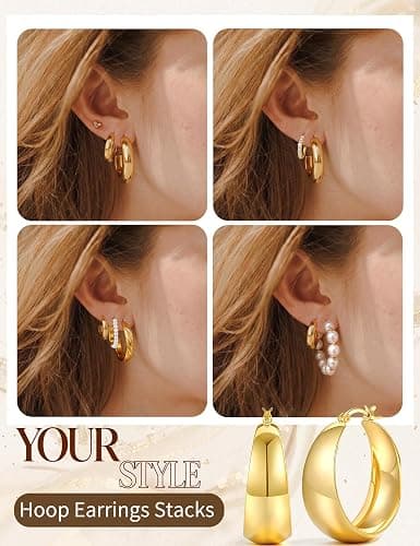 42 Pairs Gold Hoop Earrings Set for Women, Hypoallergenic Multipack Small to Chunky Hoops, Pearl & Twisted Trendy Earrings for Everyday Wear & Mothers Day Gifts thumbnail 5