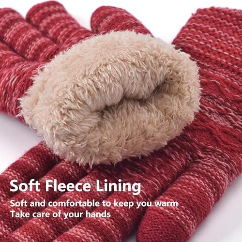 Women's Winter Warm Touch Screen Gloves Womens Thermal Cable Knit Wool Fleece Lined Glove for Cold Weather thumbnail 3