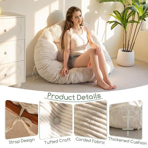 HIGOGOGO Papasan Chair Cushion with Corduroy Cover (Without Chair), 48 x 48 Inch Supportive Cushion, Overstuffed Chair Cushion,Beige thumbnail 3