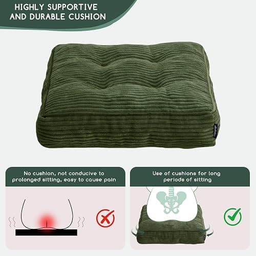 HIGOGOGO Tufted Corduroy Recliner Seat Cushion for Elderly, High Density Foam Large Square Seat Cushion for Recliner Chair, Floor Pillow, Office Chair, Car, No Pressure on Thighs, 20x20x4 thumbnail 7