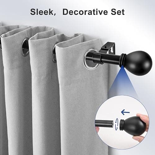 Black Curtain Rods for Windows 24 to 48 Inch, Heavy Duty Decorative Curtain Rods with Matte Black Lamp Style Finials, Adjustable 1" Diameter Metal Drapery Pole Set for Windows(S) thumbnail 4