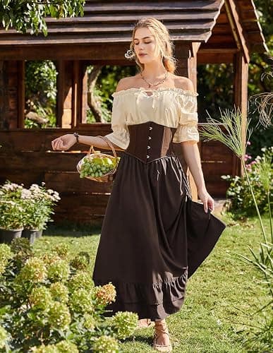 Scarlet Darkness Maxi Skirts for Women Renaissance Skirt Long Flowy Layered Medieval Skirt thumbnail 5