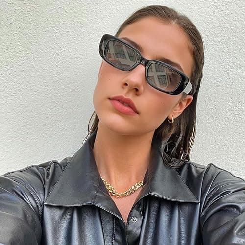 ANDWOOD Rectangle Sunglasses for Women Square Frames Trendy Retro Vintage 90s UV Protection Sun Glasses Small Face thumbnail 3