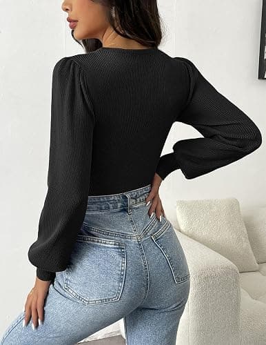 Zeagoo Womens Sweaters Long Sleeve Bodysuits 2026 Fall Crewneck Puff Knit Pullover Tops thumbnail 5