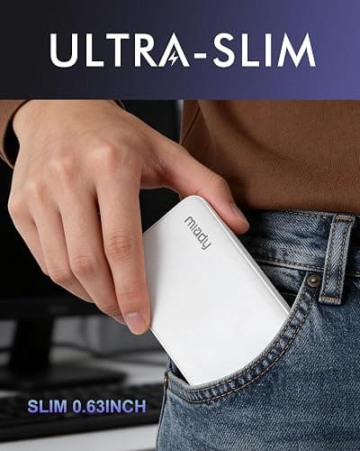 Miady 2-Pack Portable Charger, Slim 10000mAh Power Bank Travel Battery Pack | Dual USB丨3 Outputs 2 Inputs丨for Backpack Travel Camping丨Slim丨Compatible with iPhone Android etc丨Flight-Safe丨37Wh丨Black+White thumbnail 5
