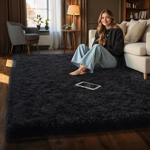 HOMORE Black Rug for Bedroom 4x6 Furry Carpet for Boys Girls Shaggy Fuzzy Rugs for Living Room Non Slip Large Rug for Kids Dorm Home Decor thumbnail 7