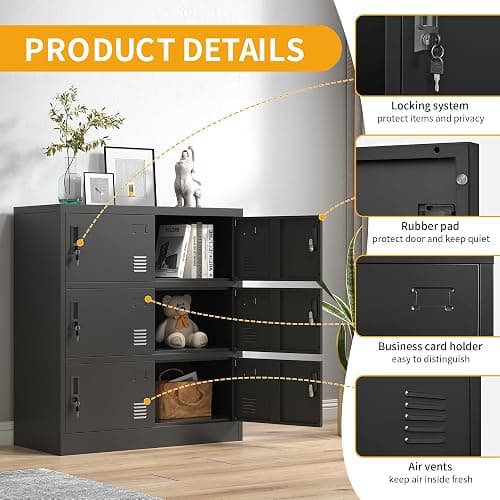 VIYET Employee Storage Locker,9 Door Storage Locker,Metal Locker for Employees Office Steel Gym Lockers with Card Slot,Office Storage Lockers for Home,School(Black) thumbnail 5