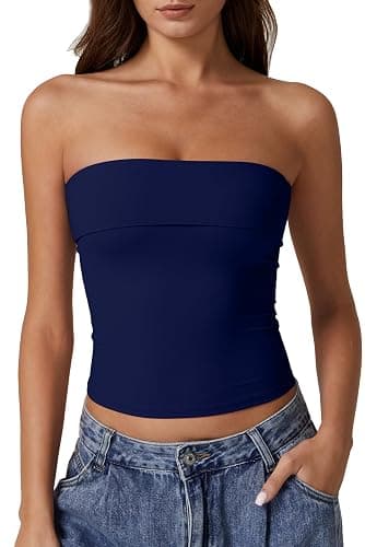 QINSEN Women's Tube Tops Strapless Bandeau Tops Double Lined Slim Fit Summer Going Out Tank Tops - Image 1