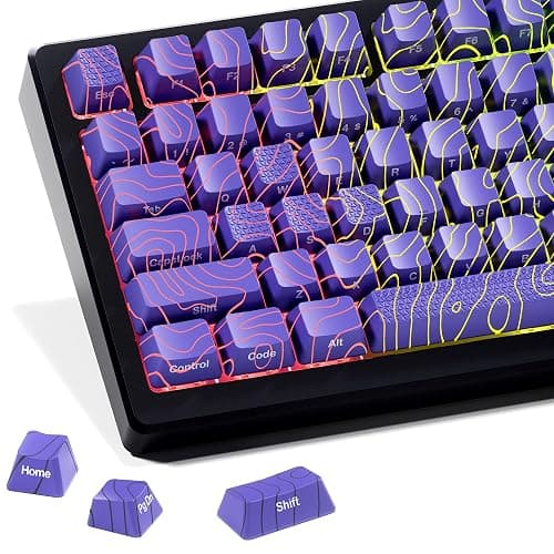 HITIME XVX Shine Through Keycaps w/IMD Tech, Custom Topographic Keycaps 60 75 100 Percent, Purple Key Cap Set 118 Keys Lines Backlit, OEM Profile Side Printed for Keyboards - Image 1