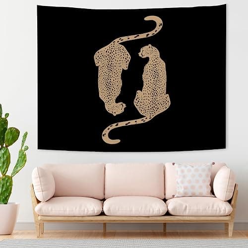 KAIOUS Black Leopard Cheetah Tapestry, Y2k Leopard Cheetah Wall Hanging Tapestries for Bedroom Living Room Dorm Girls Room Home Decor 50x58 Inches thumbnail 2