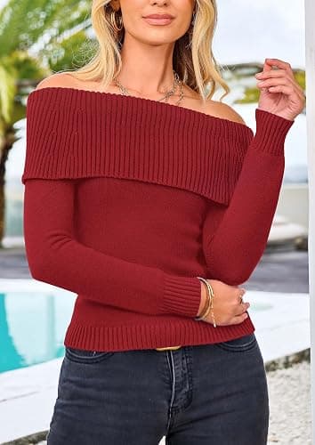 PRETTYGARDEN Off The Shoulder Sweater for Women 2025 Fall Fashion Cute Long Sleeve Tops Winter Ribbed Pullover Knit Outfits thumbnail 3