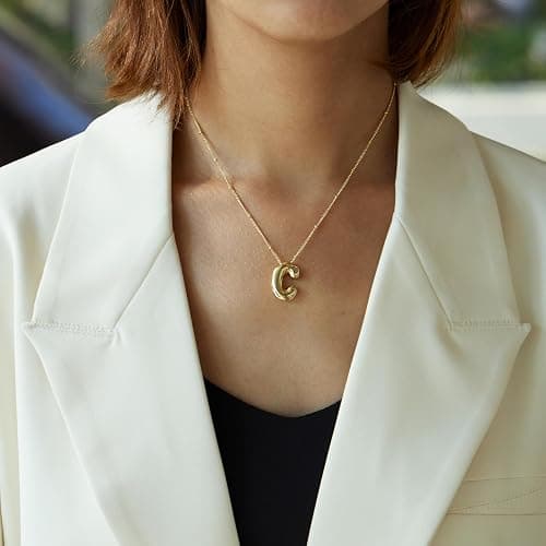 Inerney Gold Bubble Letter Necklace Initial Necklaces for Women, Chunky 14K Plated Balloon Initials, Trendy Charm Non Tarnish Custom Name Pendant Jewelry Gifts for Mom thumbnail 5