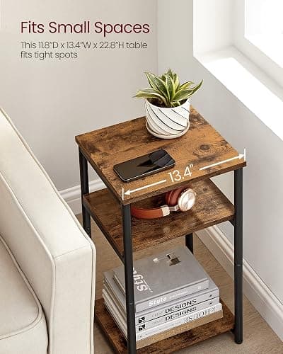 VASAGLE Side Table, Small End Table, Tall Nightstand for Living Room, Bedroom, Office, Bathroom, Rustic Brown and Classic Black ULET273B01 thumbnail 6