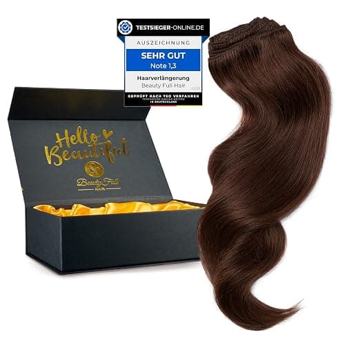 Beauty Full Hair Clip in Extensions Echthaar 45cm 100g Dunkelbraun | Haarverlängerung Echthaar Clip In | Lang & Voluminös | Echthaar Extensions für einen natürlichen Look | Echthaar Extensions Clip - Image 1