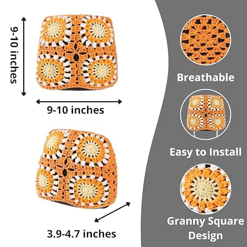 CSWCS 2PCS Crochet Seat Headrest Cover,Car Head Rest Protector,Cute Sunflower Car Accessories for Women, Universal Seat Cover Boho Car Decor Fit Sedans,SUVs,Trucks (62Orange-Sunflower) thumbnail 2