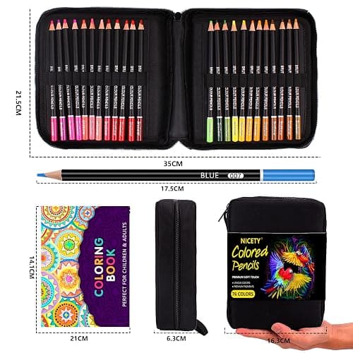 NICETY Colouring Pencils Art Set - 76 Coloured Pencils for Adults Artist, Quality Oil-based Soft Core Coloured Leads Professional Pencils Perfect for blending, in Zipper Case thumbnail 7