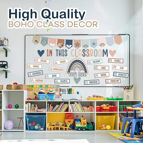 4E's Novelty 36 Pcs “in This Classroom You are” Boho Classroom Bulletin Board Sets, Boho Motivational Bulletin Board Decorations with Rainbow, & Positive Affirmations School Wall Decor Classroom thumbnail 3