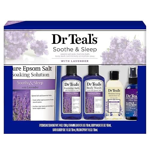 Dr Teal's Lavender Soothe & Sleep Full Regimen 5-piece Gift Set (Epsom Salt Soaking Solution, Foaming Bath, Body Wash, Moisturizing Bath & Body Oil, Pillow Spray) - Image 1