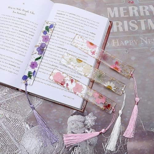 Bookmarks for Women, Kaluofan 2PCS Book Marks for Reading Women, Durable Handmade Dried Flower Resin Bookmarks with Tassels, Pretty and Increase Reading Interest thumbnail 2