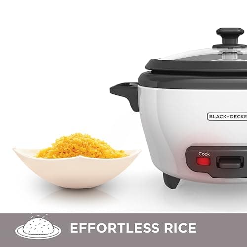 BLACK+DECKER Rice Cooker 6-Cup (Cooked) with Steaming Basket, Removable Non-Stick Bowl, White thumbnail 5