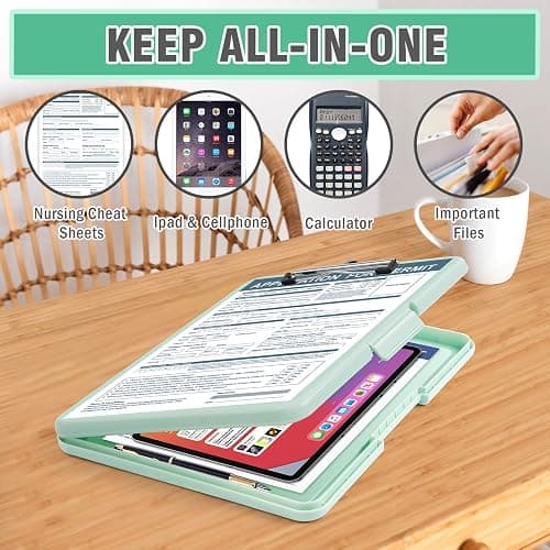 ANZNKU Clipboards with Storage, 13x9.6 Heavy Duty Nursing Clipboard Foldable, Plastic Storage Clipboard with Pen Holder, Cute Clip Board Folder for Teacher Nurse Work, School & Office Supplies(Green) thumbnail 6