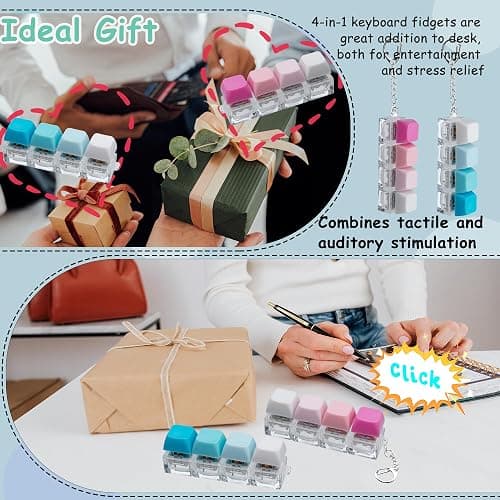 2 PCS Keyboard Fidget Toy, Keyboard Fidget Keychain 4-in-1 Keyboard Decompression Button Finger Clicker Toys, Button Stress Relief Fidget Gifts to Relief Stress (Blue Pink) thumbnail 4