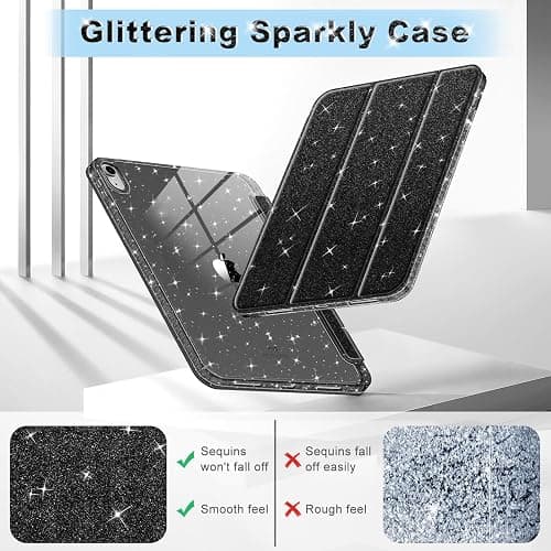 Fintie Slim Case for iPad (A16) 11th Generation 11 Inch (2025), iPad 10th Generation 10.9 Inch (2022) - Glittering Sparkly Shockproof Cover with Shiny Clear Back Shell & Pencil Holder, Black thumbnail 5