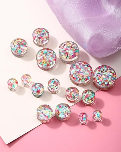 Jewseen 0g-1’’ Ear Gauges Plugs Double Flared Rainbow Star Ear Tunnels Stretchers Gauges for Women Plugs Piercing Jewelry thumbnail 4