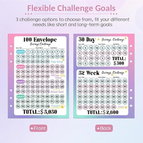 Sooez 100 Envelopes Money Saving Challenge, Savings Challenges Book with Envelopes, Flexible Saving $5050, $2600, $300, Savings Binder with 100 Pocket Pre-Number & Reusable Laminated Tracker thumbnail 3