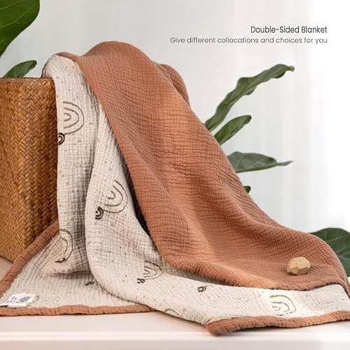 Lulu Moon Muslin Baby Blanket - Cotton Toddler Blankets for Cribs - Quilt Nursery Blanket for Baby Boys and Girls 47"x47"(Brown Rainbow) thumbnail 4